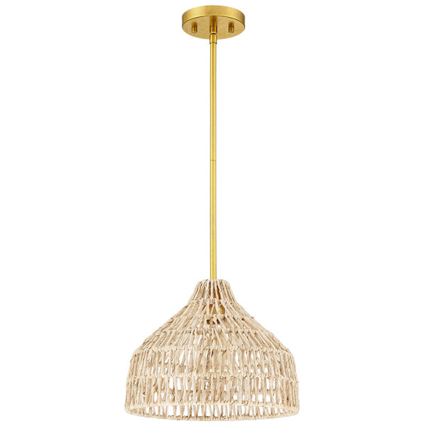 Breakwater Bay 1light 12" Gold Bohemian Pendant Light With Natural